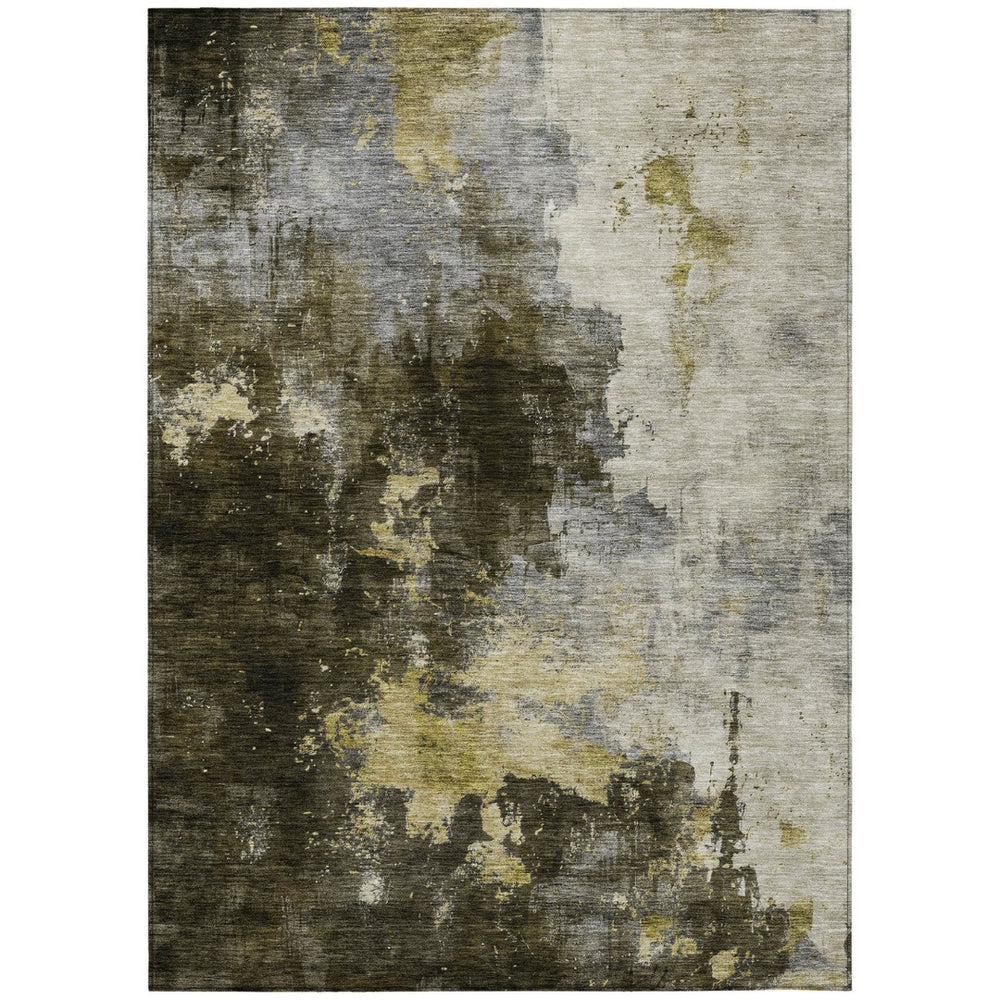 HomeRoots 9' X 12' Modern Abstract Washable Area Rug in Brown, Gray & Black for Indoor/Outdoor Use 603045