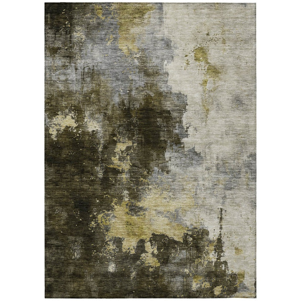 HomeRoots 9' X 12' Modern Abstract Washable Area Rug in Brown, Gray & Black for Indoor/Outdoor Use 603045