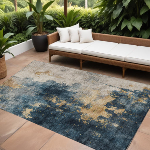 Homeroots 3' Washable Abstract Indoor Outdoor Area Rug In Brown, Light Gray & Black – Stylish & Durable Design 5' X 8' Polyester 603048