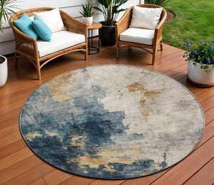 Homeroots 3' Washable Abstract Indoor Outdoor Area Rug In Brown, Light Gray & Black – Stylish & Durable Design 8' Round Polyester 603049