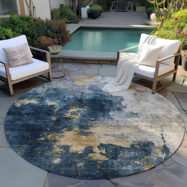 Homeroots 3' Washable Abstract Indoor Outdoor Area Rug In Brown, Light Gray & Black – Stylish & Durable Design 8' Round Polyester 603049