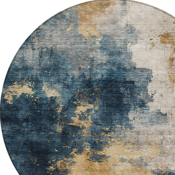 Homeroots 3' Washable Abstract Indoor Outdoor Area Rug In Brown, Light Gray & Black – Stylish & Durable Design 8' Round Polyester 603049