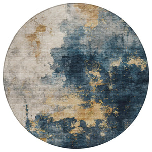 Homeroots 3' Washable Abstract Indoor Outdoor Area Rug In Brown, Light Gray & Black – Stylish & Durable Design 8' Round Polyester 603049