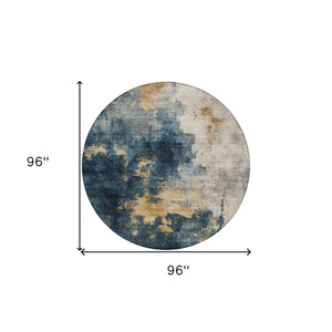 Homeroots 3' Washable Abstract Indoor Outdoor Area Rug In Brown, Light Gray & Black – Stylish & Durable Design 8' Round Polyester 603049