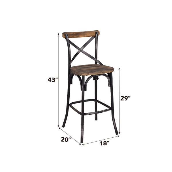 English Elm Zaire Vintage Industrial Bar Chair with Antique Oak Wooden Seat, Metal X Back & Splayed Legs, 29" Seat Height B2726P292484