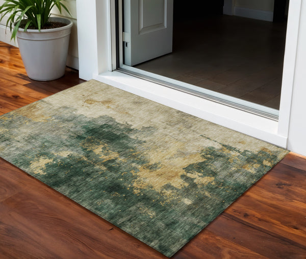 Homeroots 3' Washable Abstract Indoor Outdoor Area Rug In Brown, Light Gray & Black – Stylish & Durable Design 3' X 5' Polyester 603053