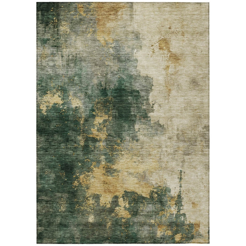 HomeRoots 5' Fern Green and Gold Abstract Area Rug – Durable Washable Design for Indoor and Outdoor Spaces 5' X 8' 603054