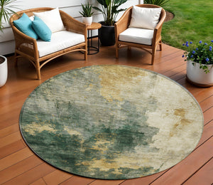 Homeroots 3' Washable Abstract Indoor Outdoor Area Rug In Brown, Light Gray & Black – Stylish & Durable Design 8' Round Polyester 603055