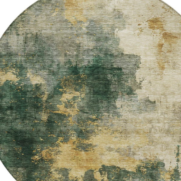 Homeroots 3' Washable Abstract Indoor Outdoor Area Rug In Brown, Light Gray & Black – Stylish & Durable Design 8' Round Polyester 603055