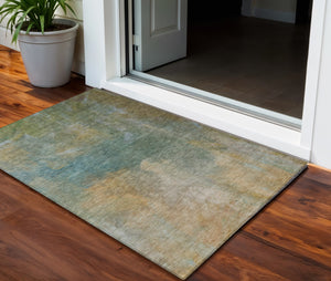 Homeroots 3' Transform Your Space With A Stunning Artichoke Green Gray And Gold Abstract Washable Rug 3' X 5' Polyester 603059