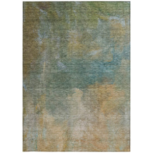 Homeroots 3' Transform Your Space With A Stunning Artichoke Green Gray And Gold Abstract Washable Rug 5' X 8' Polyester 603060