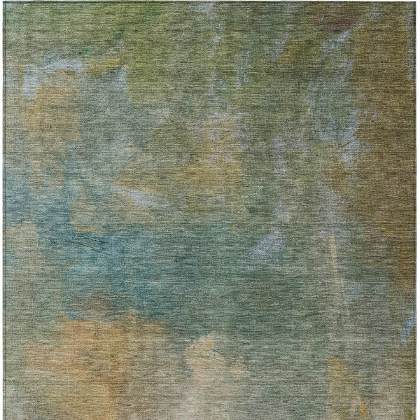 Homeroots 3' Transform Your Space With A Stunning Artichoke Green Gray And Gold Abstract Washable Rug 5' X 8' Polyester 603060