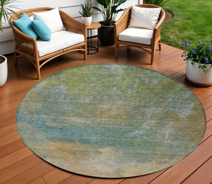 Homeroots 3' Transform Your Space With A Stunning Artichoke Green Gray And Gold Abstract Washable Rug 8' Round Polyester 603061