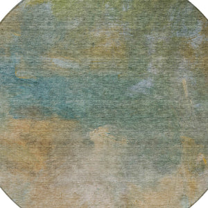 Homeroots 3' Transform Your Space With A Stunning Artichoke Green Gray And Gold Abstract Washable Rug 8' Round Polyester 603061