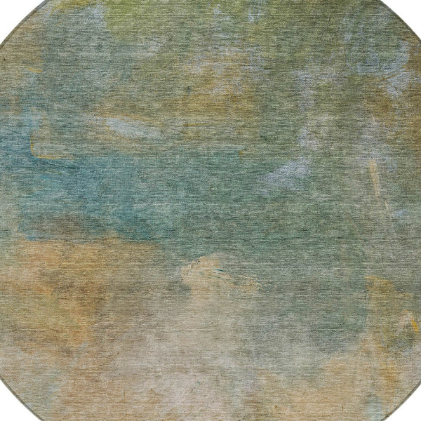 Homeroots 3' Transform Your Space With A Stunning Artichoke Green Gray And Gold Abstract Washable Rug 8' Round Polyester 603061