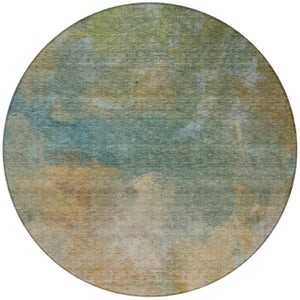 Homeroots 3' Transform Your Space With A Stunning Artichoke Green Gray And Gold Abstract Washable Rug 8' Round Polyester 603061