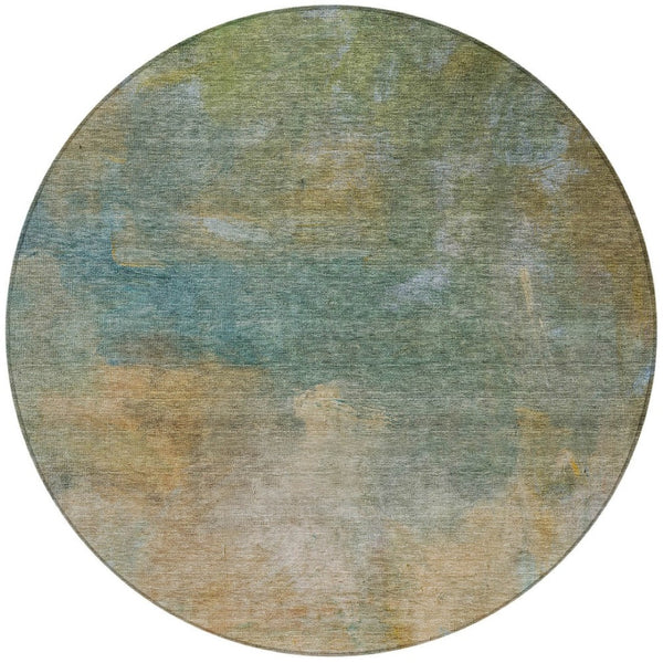 Homeroots 3' Transform Your Space With A Stunning Artichoke Green Gray And Gold Abstract Washable Rug 8' Round Polyester 603061