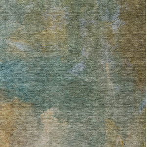 Homeroots 3' Transform Your Space With A Stunning Artichoke Green Gray And Gold Abstract Washable Rug 8' X 10' Polyester 603062