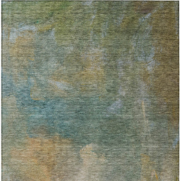 Homeroots 3' Transform Your Space With A Stunning Artichoke Green Gray And Gold Abstract Washable Rug 9' X 12' Polyester 603063