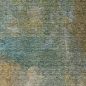 Homeroots 3' Transform Your Space With A Stunning Artichoke Green Gray And Gold Abstract Washable Rug 9' X 12' Polyester 603063