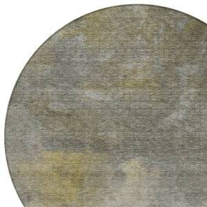 Homeroots 3' Transform Your Space With A Stunning Artichoke Green Gray And Gold Abstract Washable Rug 8' Round Polyester 603067