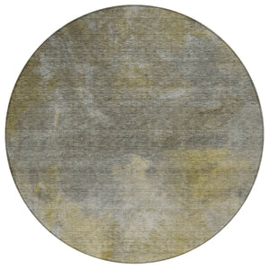 Homeroots 3' Transform Your Space With A Stunning Artichoke Green Gray And Gold Abstract Washable Rug 8' Round Polyester 603067