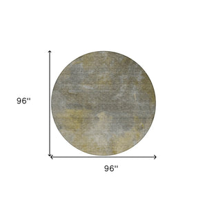 Homeroots 3' Transform Your Space With A Stunning Artichoke Green Gray And Gold Abstract Washable Rug 8' Round Polyester 603067