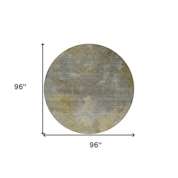 Homeroots 3' Transform Your Space With A Stunning Artichoke Green Gray And Gold Abstract Washable Rug 8' Round Polyester 603067