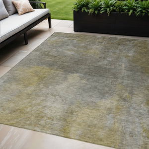 Homeroots 3' Transform Your Space With A Stunning Artichoke Green Gray And Gold Abstract Washable Rug 9' X 12' Polyester 603069