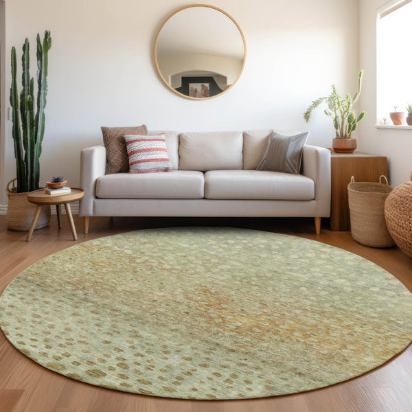 Homeroots 3' Stylish Artichoke Green Abstract Washable Area Rug For Indoor And Outdoor Spaces, Durable Design 8' Round Polyester 603073