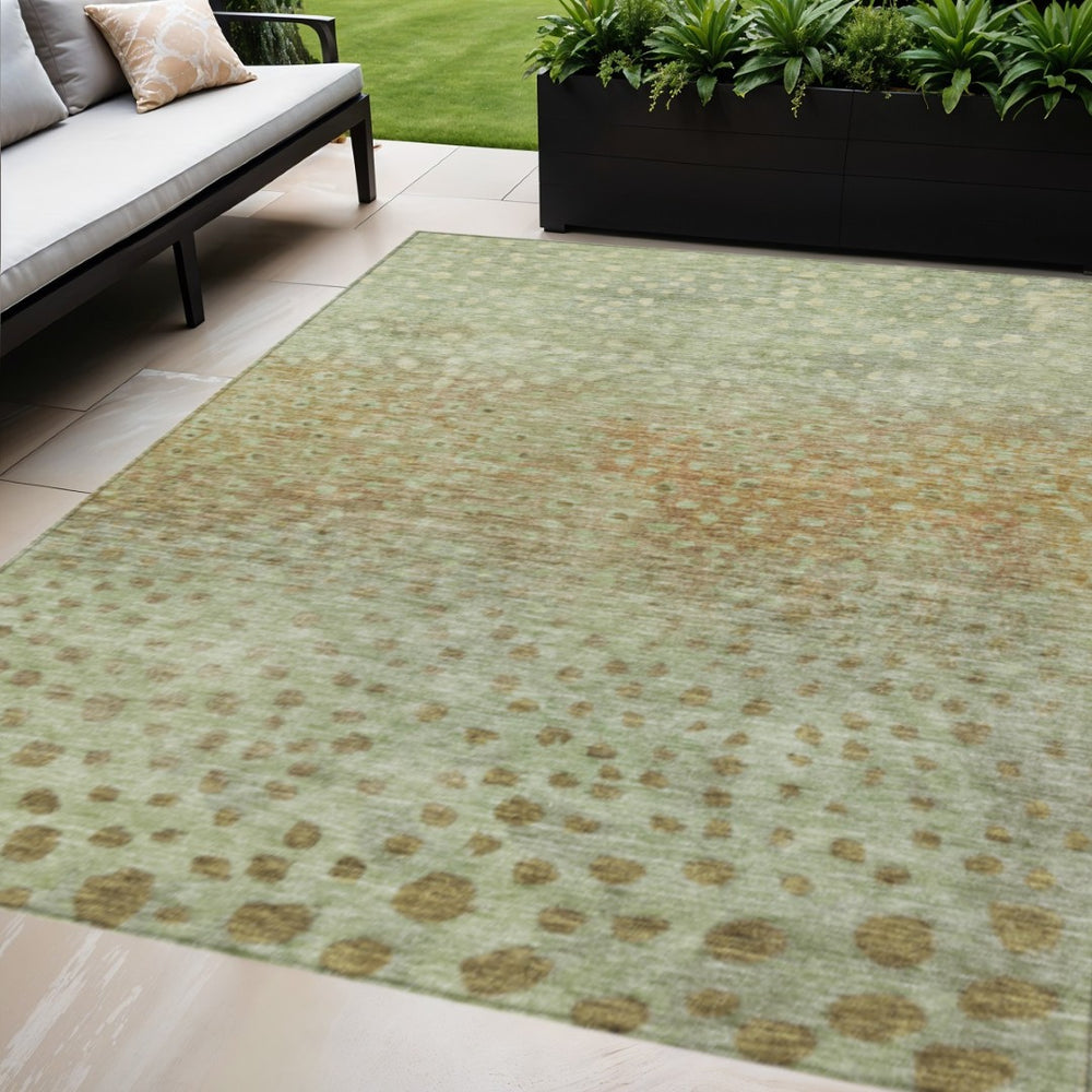HomeRoots 9' X 12' Artichoke Green Abstract Washable Area Rug - Stylish & Durable for Indoor/Outdoor Spaces! 603075