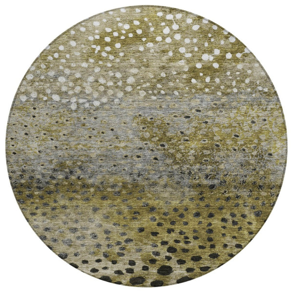 HomeRoots 5' Modern Abstract Washable Area Rug in Brown, Gray, and Ivory for Indoor and Outdoor Spaces 8' Round 603079