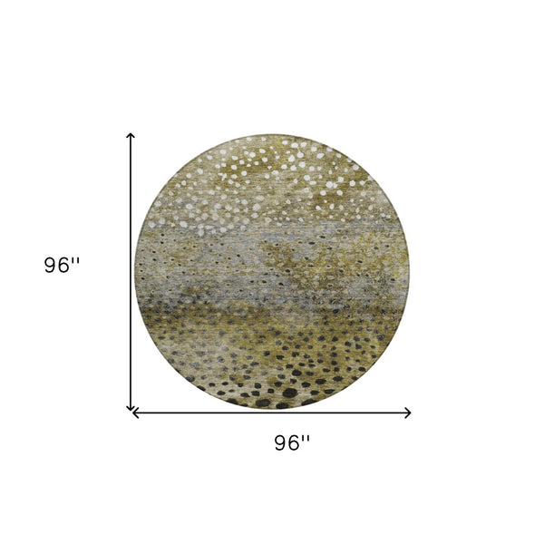 Homeroots 3' Stylish Artichoke Green Abstract Washable Area Rug For Indoor And Outdoor Spaces, Durable Design 8' Round Polyester 603079