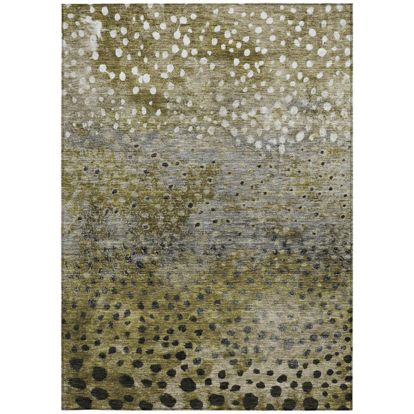 Homeroots 3' Stylish Artichoke Green Abstract Washable Area Rug For Indoor And Outdoor Spaces, Durable Design 10' X 14' Polyester 603082