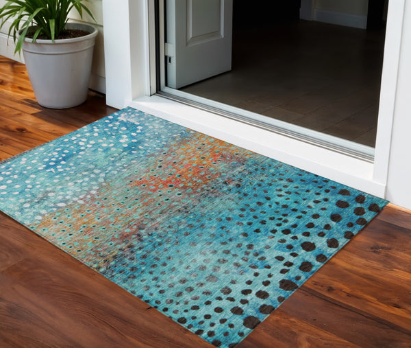 Homeroots 3' Stylish Artichoke Green Abstract Washable Area Rug For Indoor And Outdoor Spaces, Durable Design 3' X 5' Polyester 603083