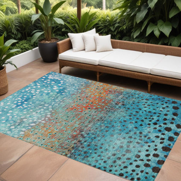 Homeroots 3' Stylish Artichoke Green Abstract Washable Area Rug For Indoor And Outdoor Spaces, Durable Design 5' X 8' Polyester 603084