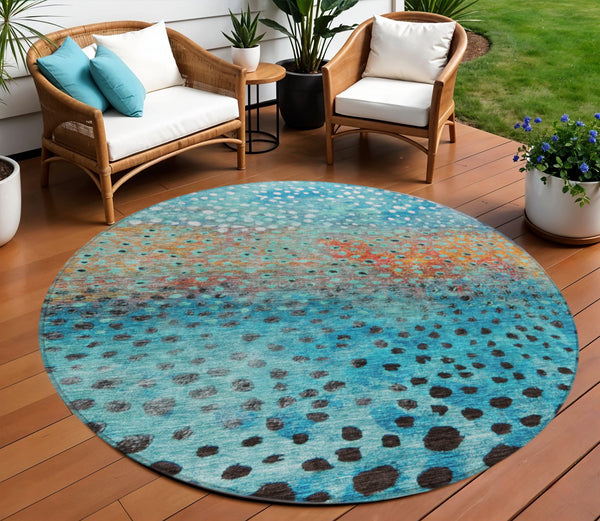 Homeroots 3' Stylish Artichoke Green Abstract Washable Area Rug For Indoor And Outdoor Spaces, Durable Design 8' Round Polyester 603085