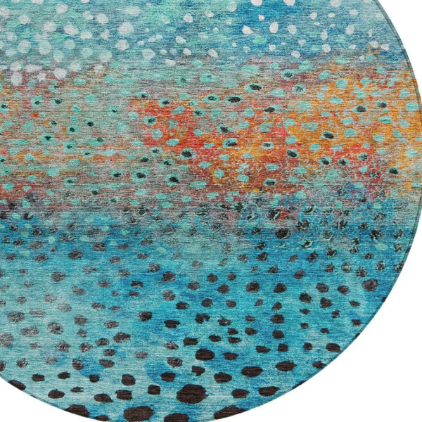 Homeroots 3' Stylish Artichoke Green Abstract Washable Area Rug For Indoor And Outdoor Spaces, Durable Design 8' Round Polyester 603085