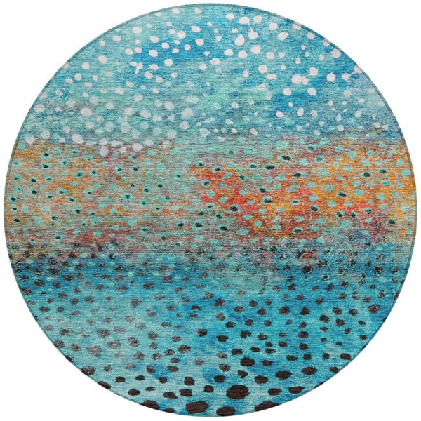 Homeroots 3' Stylish Artichoke Green Abstract Washable Area Rug For Indoor And Outdoor Spaces, Durable Design 8' Round Polyester 603085