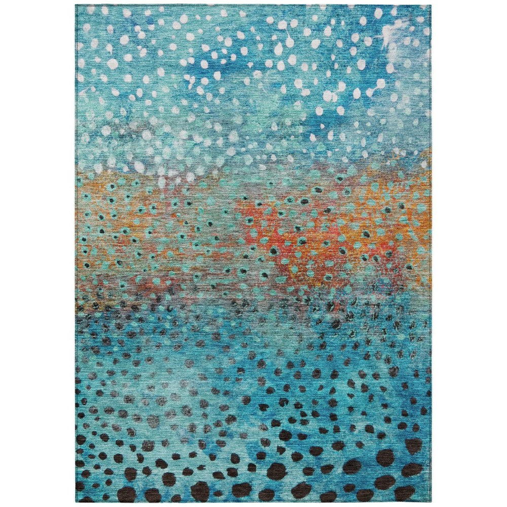HomeRoots 9' X 12' Abstract Washable Area Rug in Blue, Terra Cotta & Black - Durable Indoor/Outdoor Style! 603087