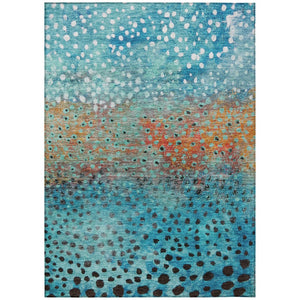 HomeRoots 9' X 12' Abstract Washable Area Rug in Blue, Terra Cotta & Black - Durable Indoor/Outdoor Style! 603087