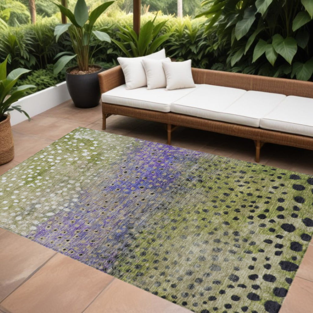 HomeRoots 5' Modern Abstract Area Rug in Green, Purple & Black - Stylish, Washable, Indoor/Outdoor Design 5' X 8' 603090