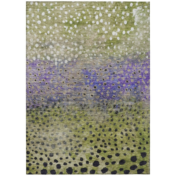 HomeRoots 5' Modern Abstract Area Rug in Green, Purple & Black - Stylish, Washable, Indoor/Outdoor Design 5' X 8' 603090