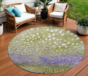 Homeroots 3' Stylish Artichoke Green Abstract Washable Area Rug For Indoor And Outdoor Spaces, Durable Design 8' Round Polyester 603091