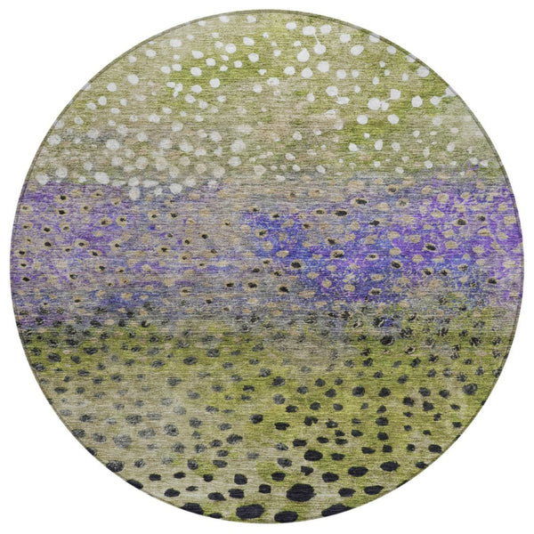 HomeRoots 5' Modern Abstract Area Rug in Green, Purple & Black - Stylish, Washable, Indoor/Outdoor Design 8' Round 603091