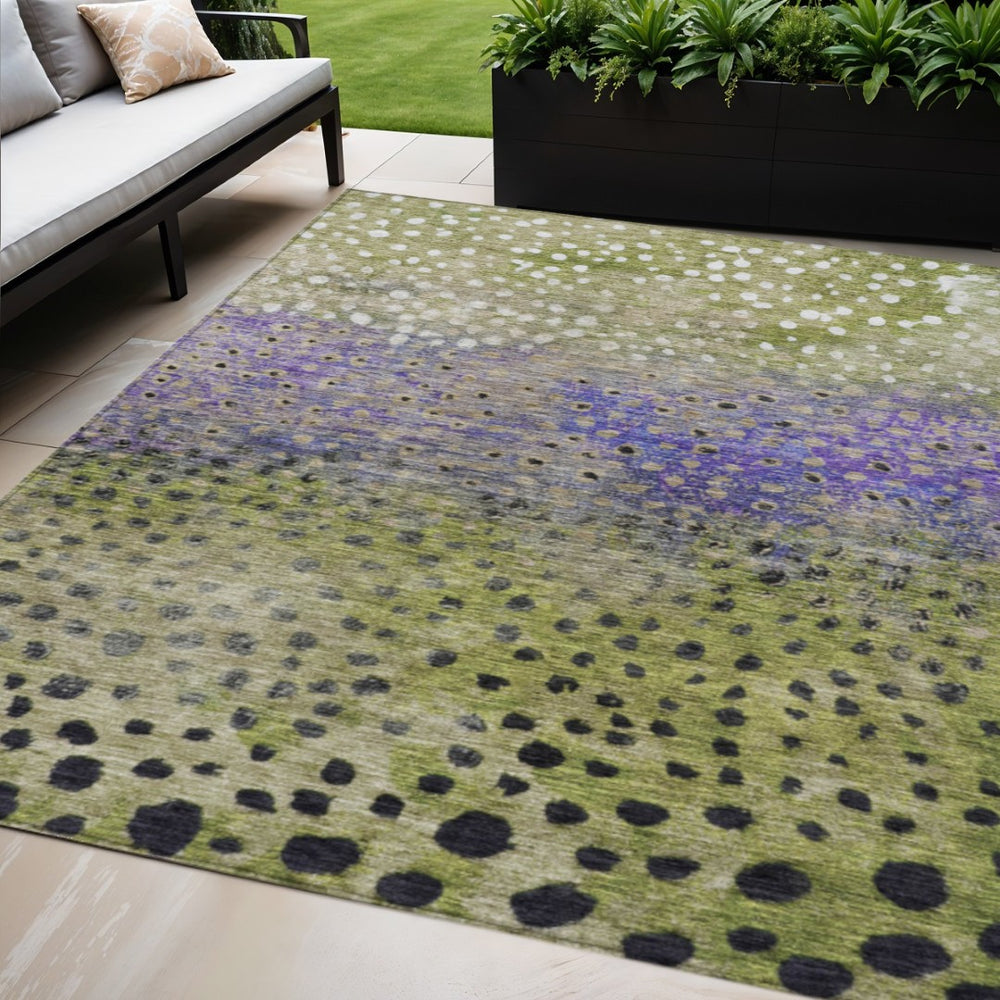 HomeRoots 9' X 12' Vibrant Green, Purple & Black Abstract Washable Area Rug for Indoor & Outdoor Use 603093