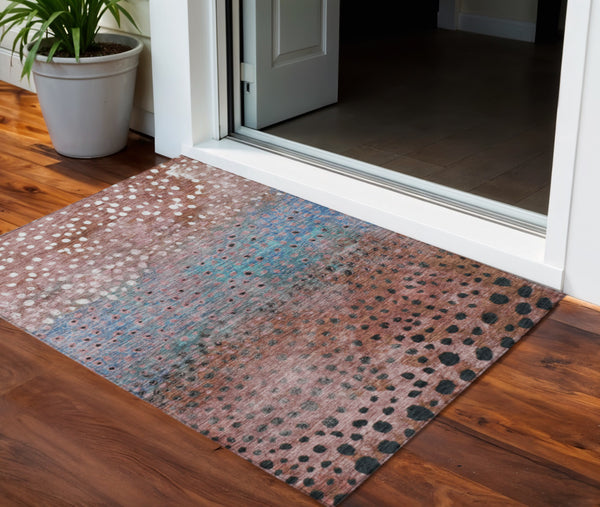 Homeroots 3' Stylish Artichoke Green Abstract Washable Area Rug For Indoor And Outdoor Spaces, Durable Design 3' X 5' Polyester 603095