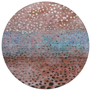 HomeRoots 5' Terra Cotta Blue and Black Abstract Area Rug - Stylish, Washable, Perfect for Indoor & Outdoor Spaces 8' Round 603097