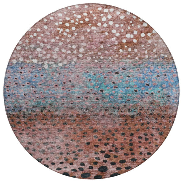 HomeRoots 5' Terra Cotta Blue and Black Abstract Area Rug - Stylish, Washable, Perfect for Indoor & Outdoor Spaces 8' Round 603097