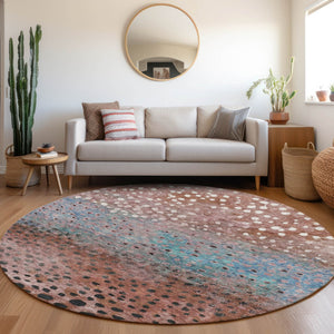 Homeroots 3' Stylish Artichoke Green Abstract Washable Area Rug For Indoor And Outdoor Spaces, Durable Design 8' Round Polyester 603097